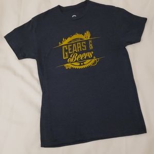 T-Shirt Gears & Beers Bike Beer Blue Gold S Women's Small S